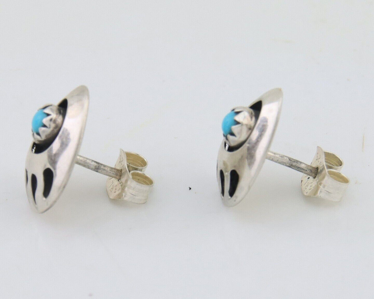 Navajo Paw Earrings 925 Silver Turquoise Native American Artist C.80's