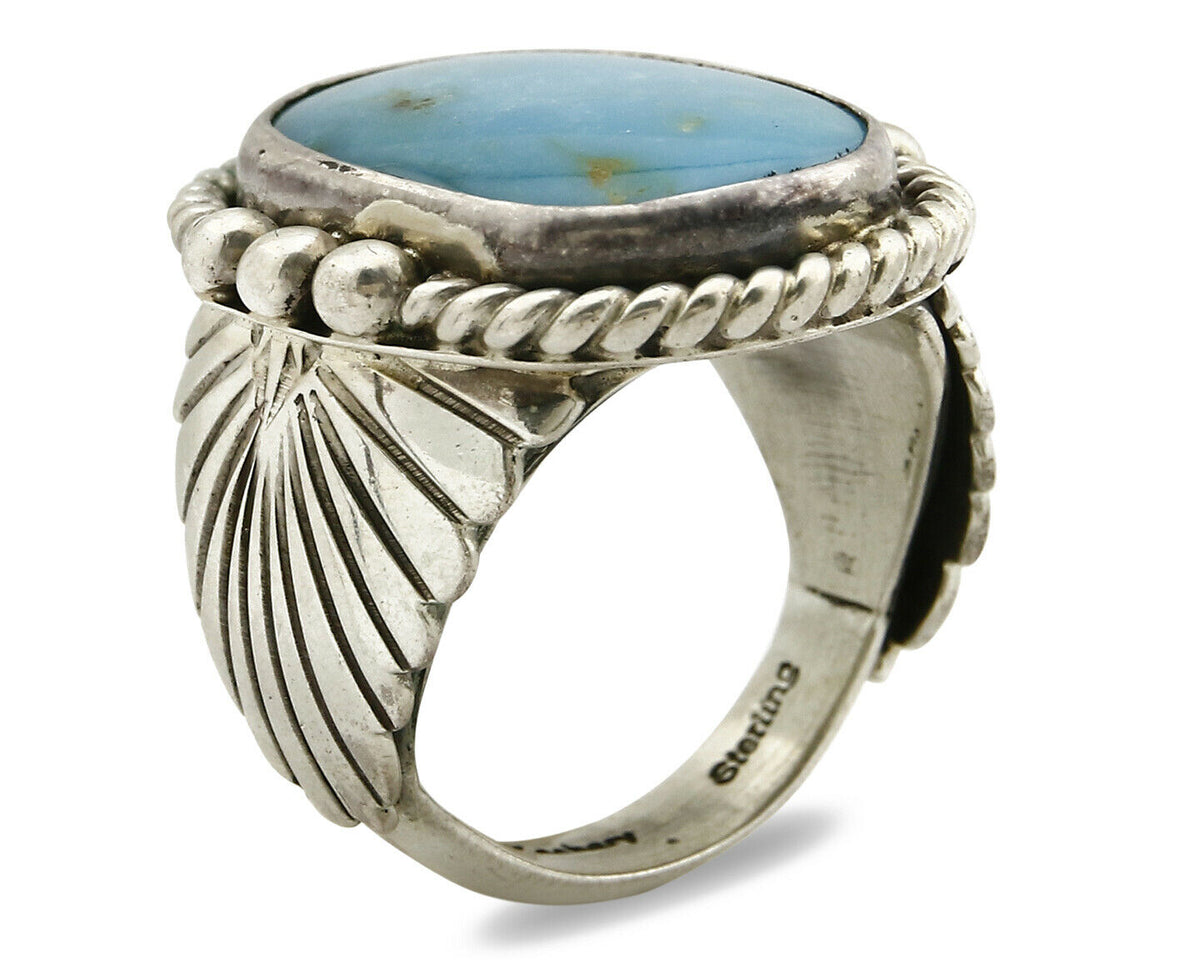 Navajo Ring .925 SOLID Silver Kingman Turquoise Signed Artist Doug Zachary C.80s