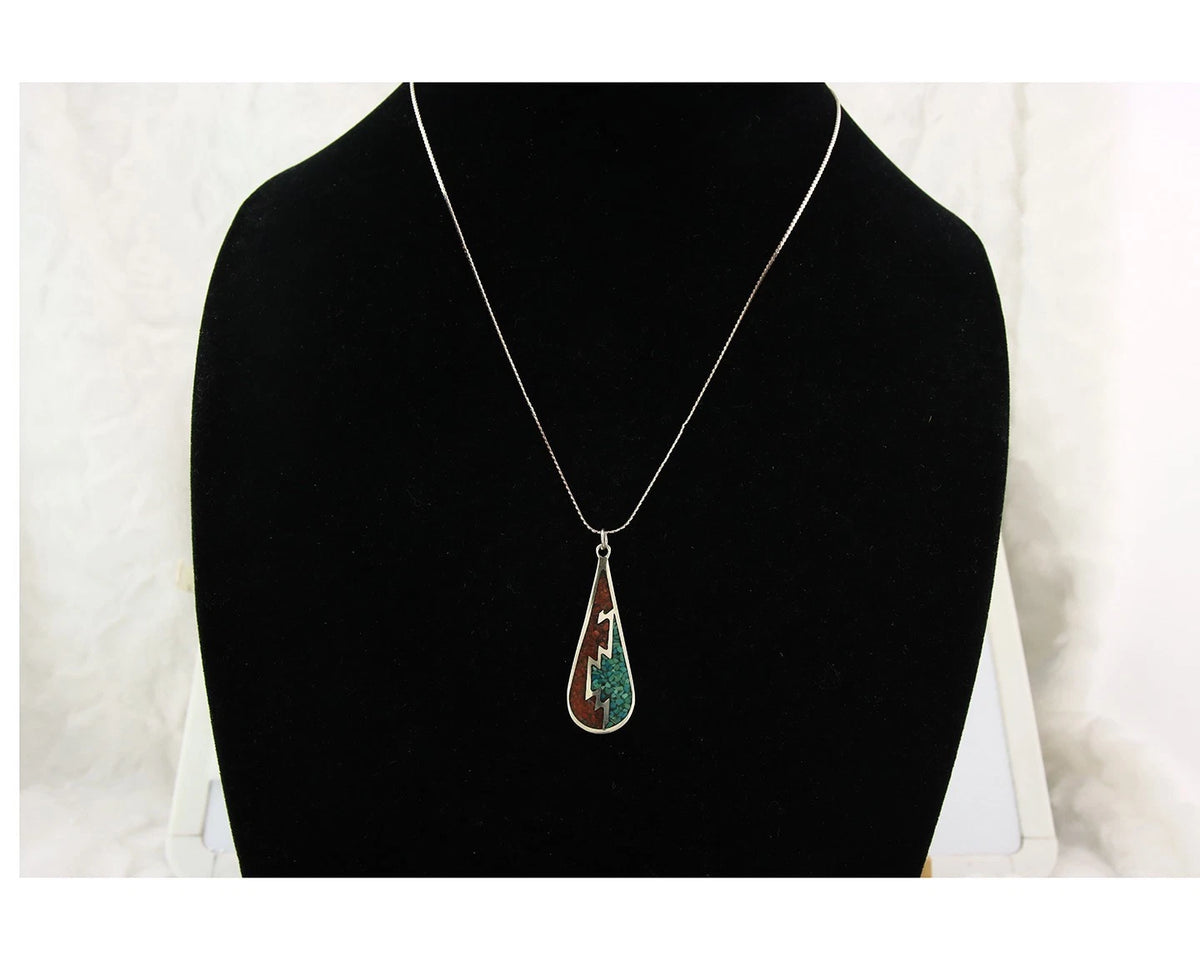 Navajo Necklace Sterling Silver Authentic Inlaid Gemstone Native American