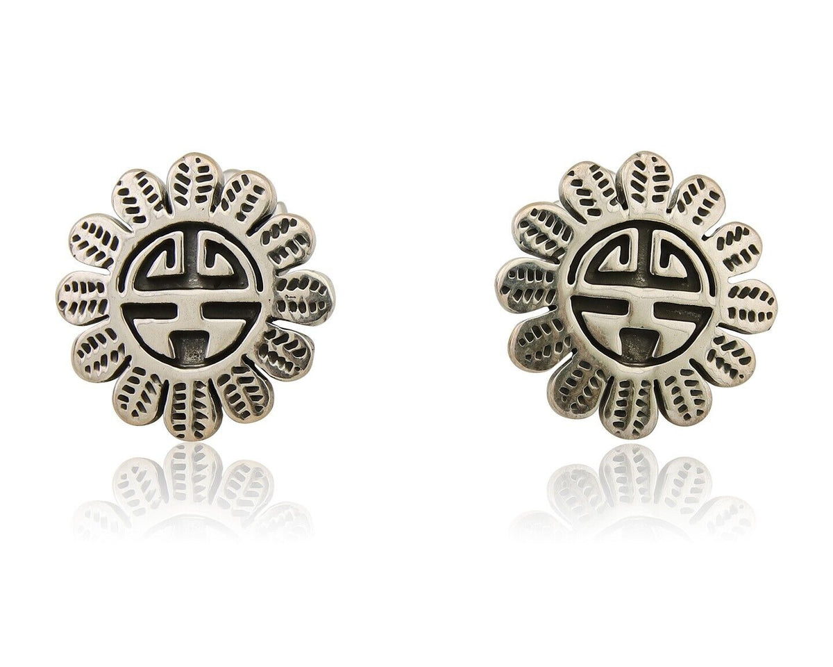 Navajo Tiwa Sun Earrings 925 Silver Native American Artist C.80's