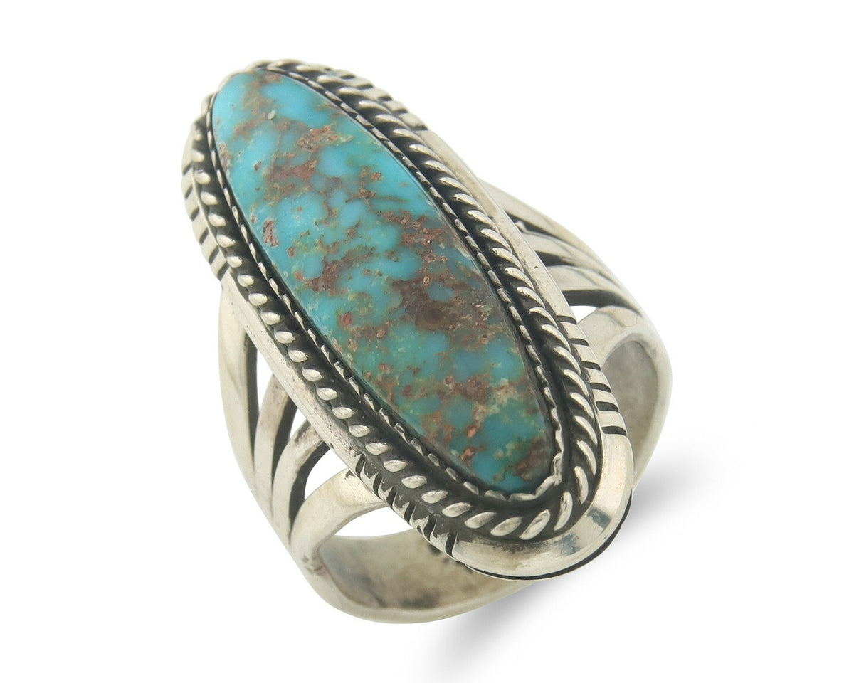 Vintage Navajo Ring 925 Sterling Authentic Turquoise Artist Signed TS Size 8.0