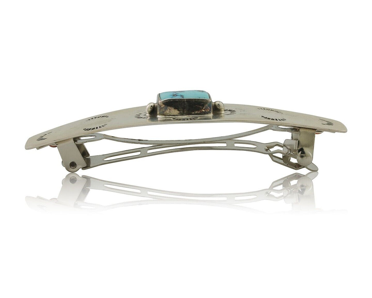 Navajo Hair Clip Barrette 925 Silver Morenci Turquoise Native Artist C.80's