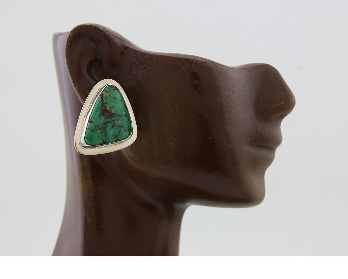 Navajo Shield Earrings 925 Silver Natural Turquoise Artist Signed M.S. C.80's