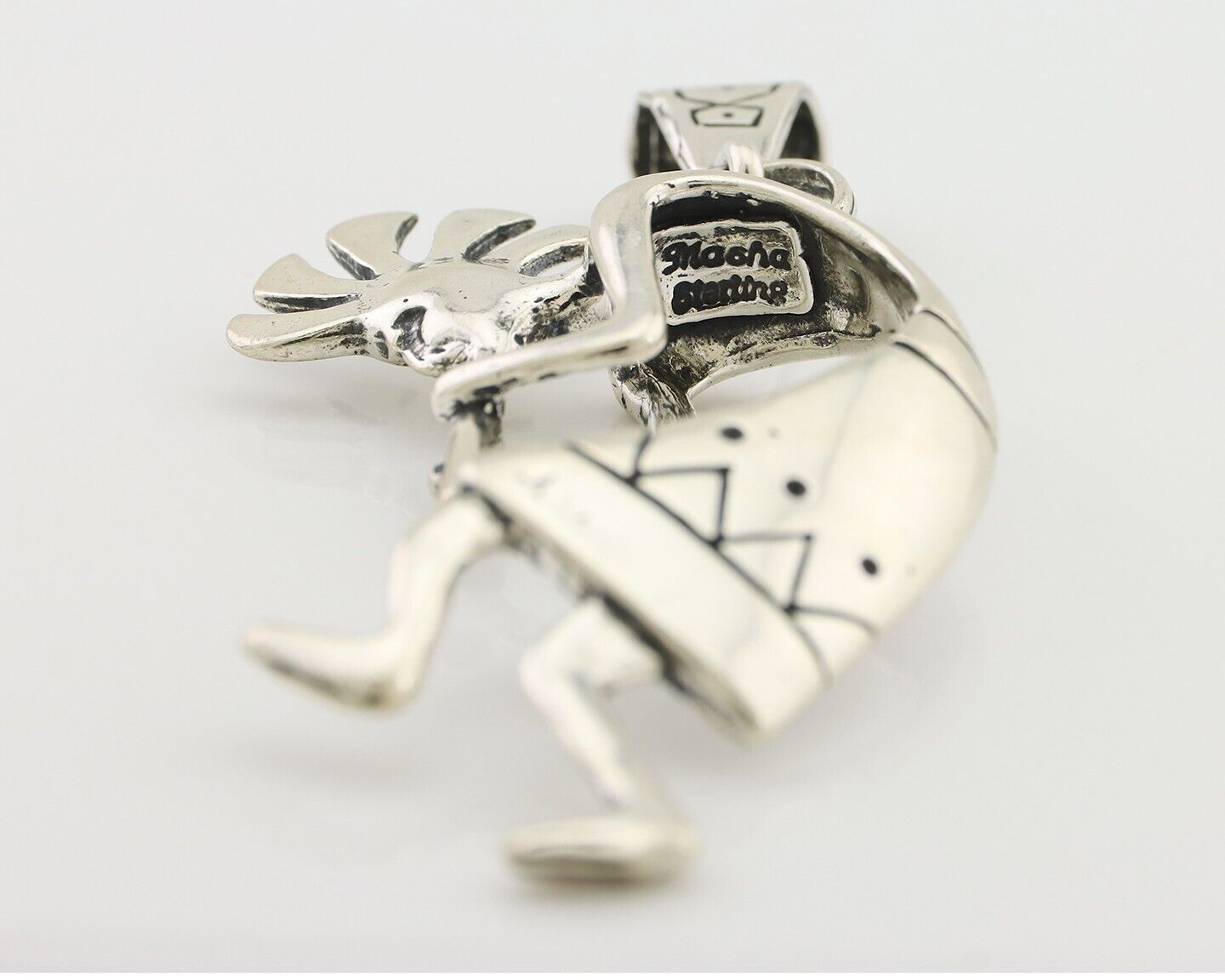 Navajo Kokopelli Pendant 925 Sterling Silver Artist Signed Masha C.80's