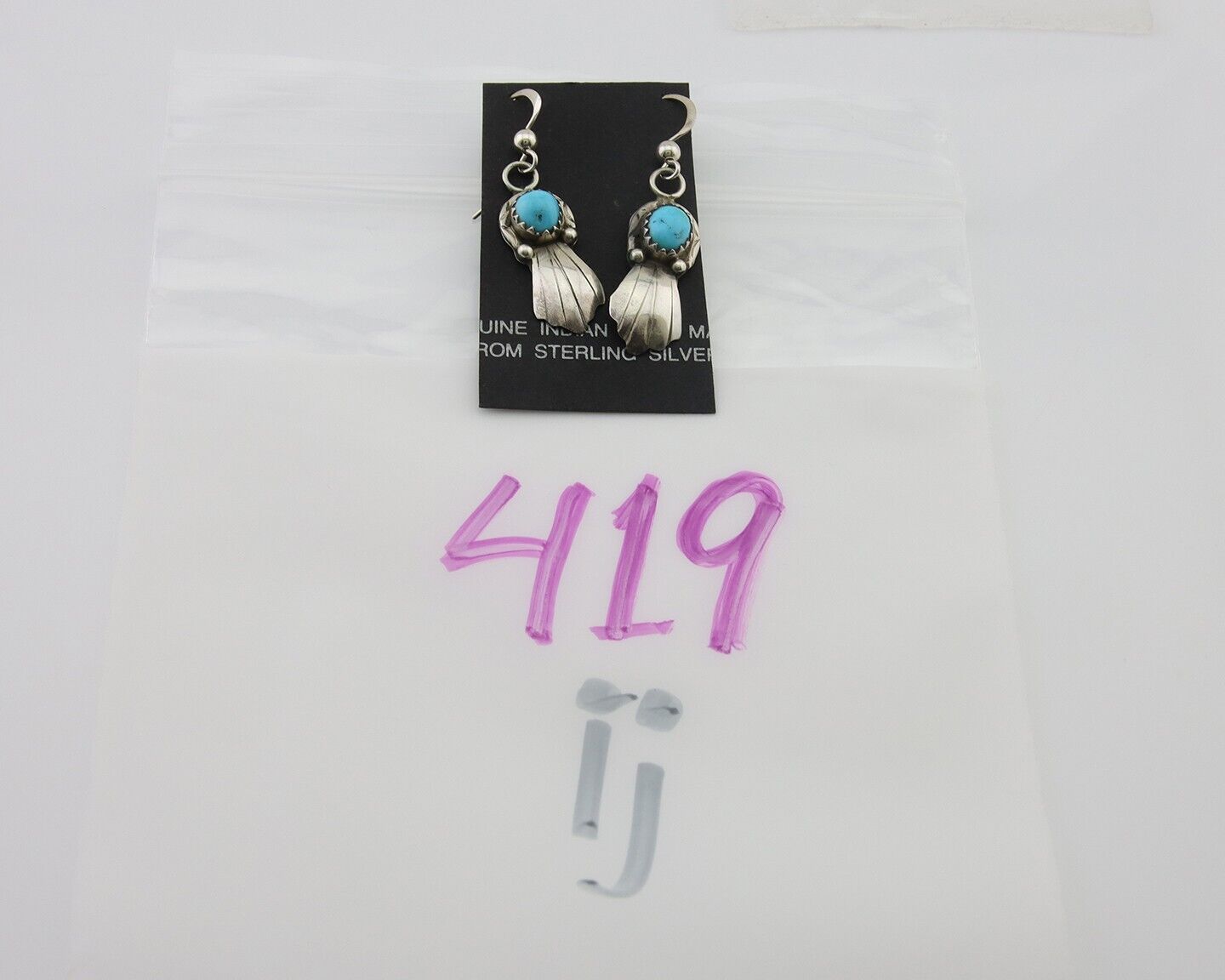 Navajo Earrings 925 Silver Blue Turquoise Artist Signed Kee Tsosie C.80's