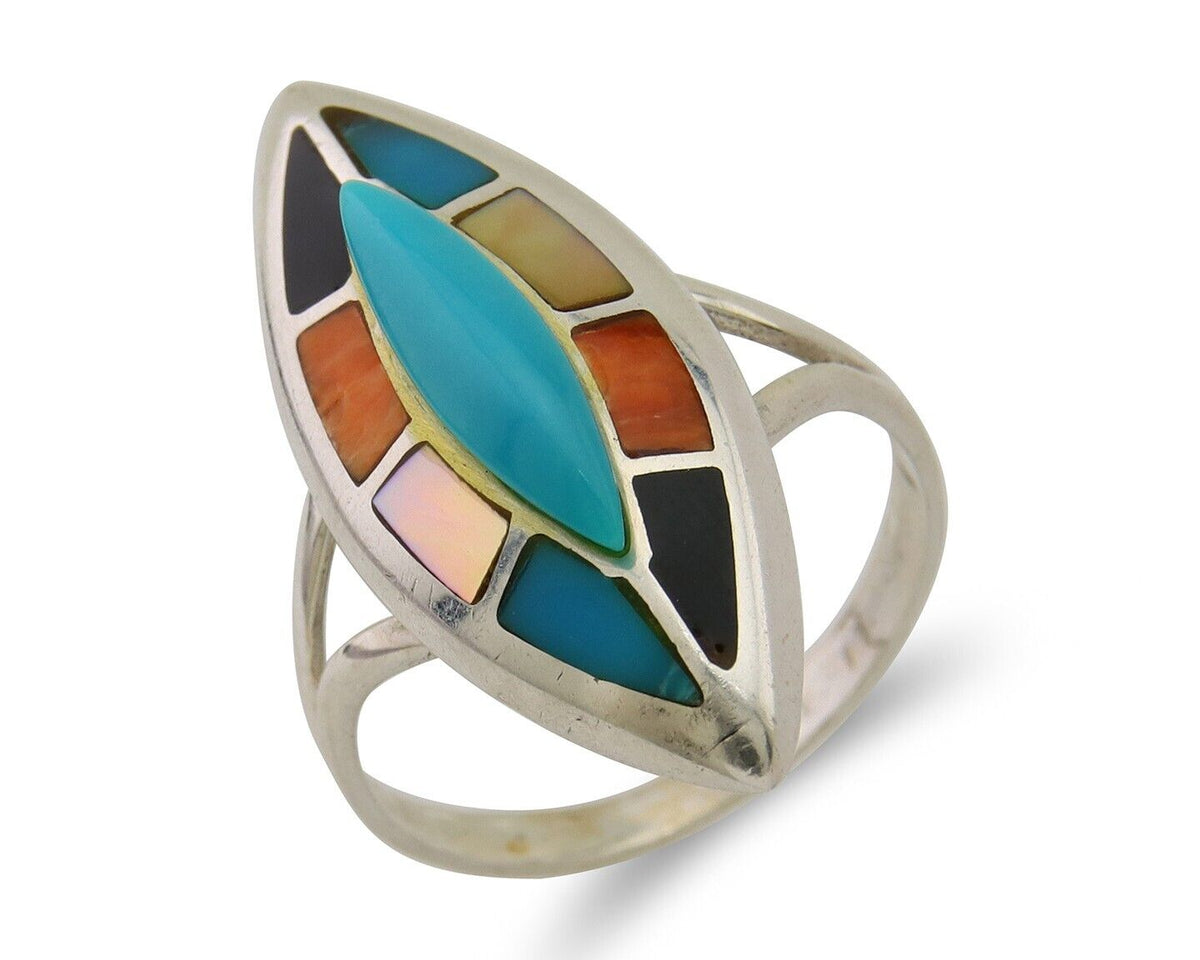 Navajo Ring 925 Silver Turquoise Shell Onyx Spiney Oyster Native Artist C.80's
