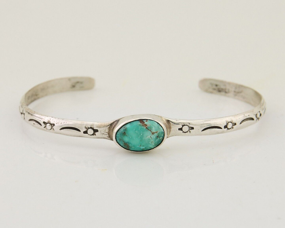 Navajo Hand Stamped Cuff Bracelet Turquoise 925 Silver Native American Artist