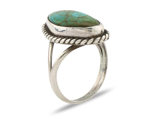 Navajo Ring 925 Silver Natural Turquoise Artist Signed Rabbit Stick C.80's