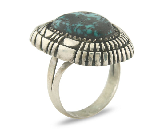 Vintage Navajo Ring 925 Sterling Authentic Traditional Turquoise Size 7.5