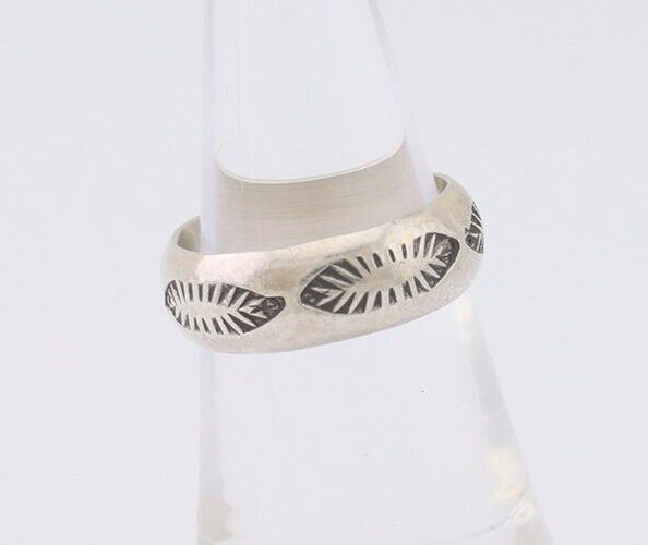 Navajo Hand Stamped Band 925 Silver 6.0 mm Signed Larry Chavez Size 5.75 C.80's