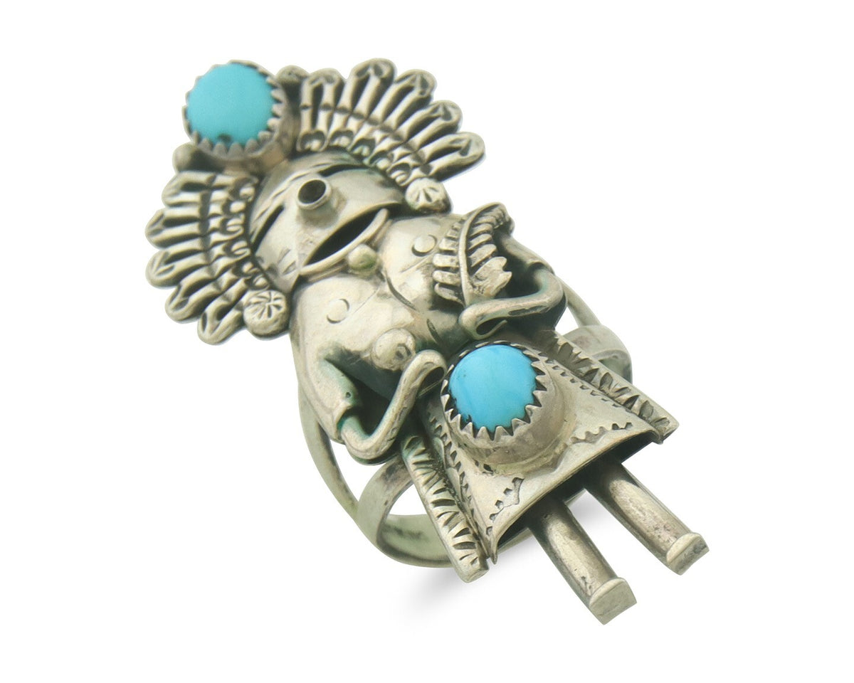 Vintage Navajo Kachina Ring 925 Sterling Turquoise Signed Gomez Size 8.0