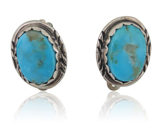 Navajo Paw Earrings 925 Silver Blue Turquoise Native American Artist C.80's