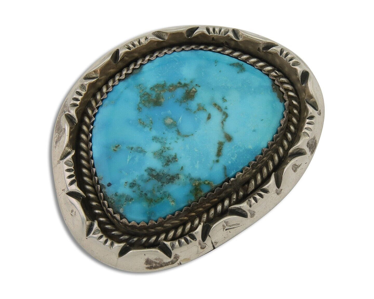 Navajo Pin 925 Silver Natural Blue Turquoise Artist Signed Hyson Craig C.80's
