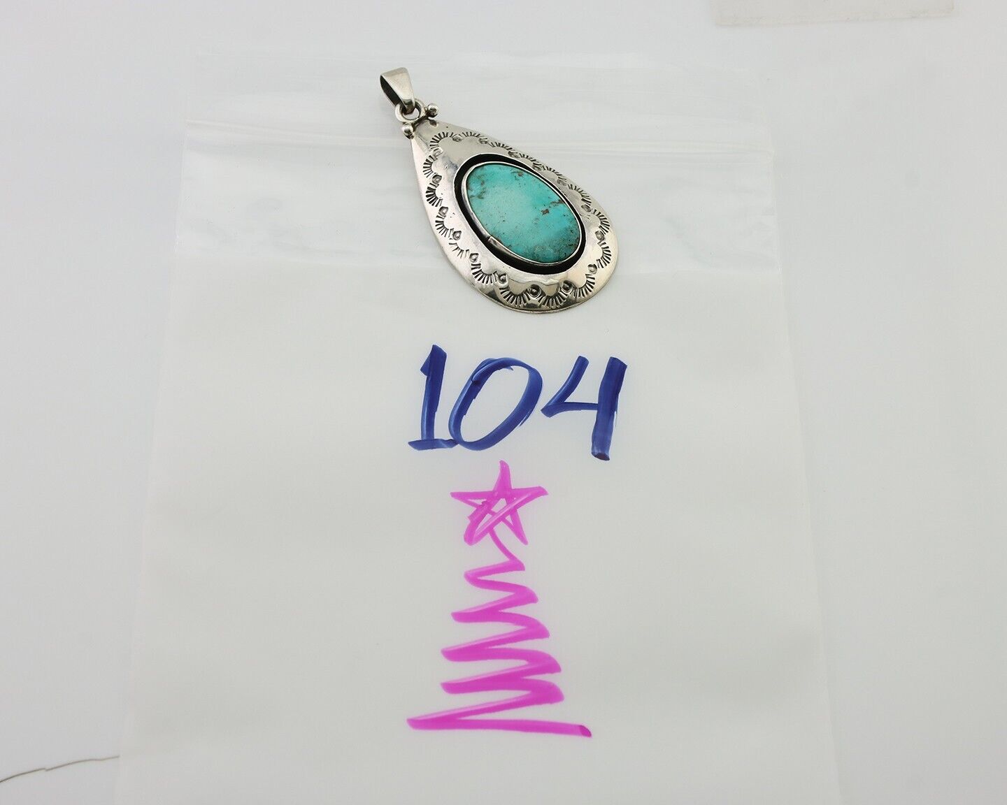 Navajo Pendant 925 Silver Blue Turquoise Artist Signed MC C.80's