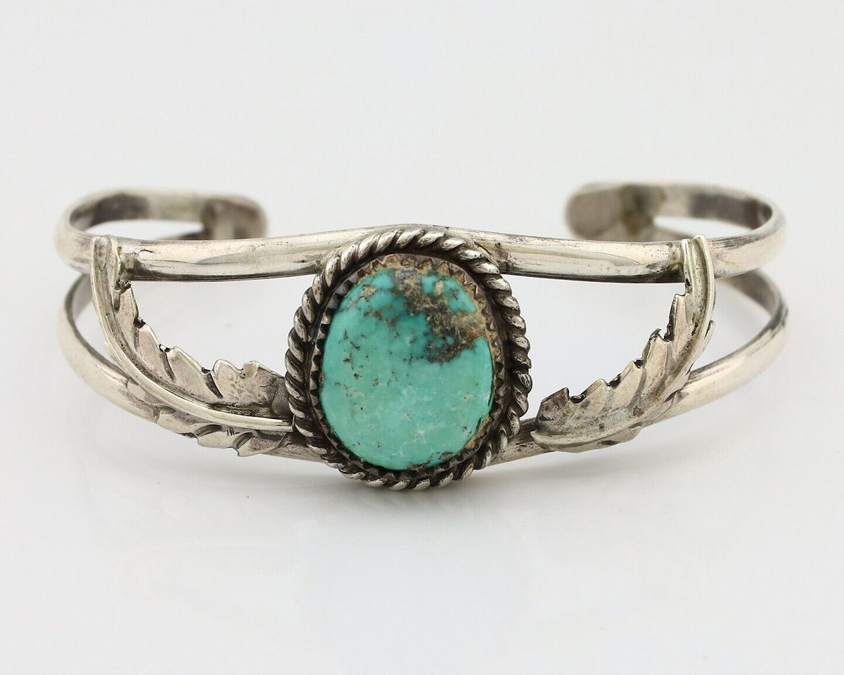 Navajo Bracelet 925 Silver Natural Blue Turquoise Artist Signed Rising Sun C80s