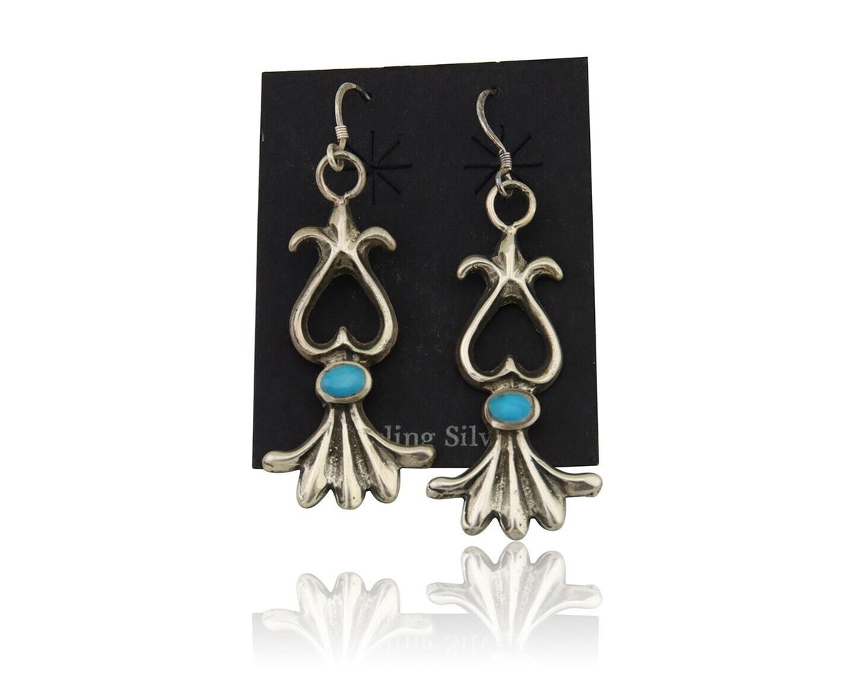 Navajo Dangle Earrings 925 Silver Blue Turquoise Native American Artist C.80's