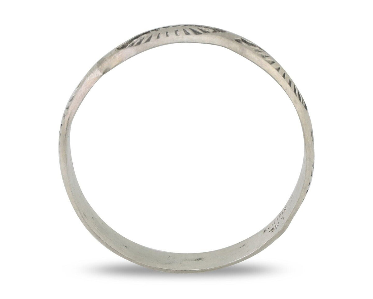 Navajo Hand Stamped Band 925 Silver 5.0 mm Signed Larry Chavez Size 12 C.80's
