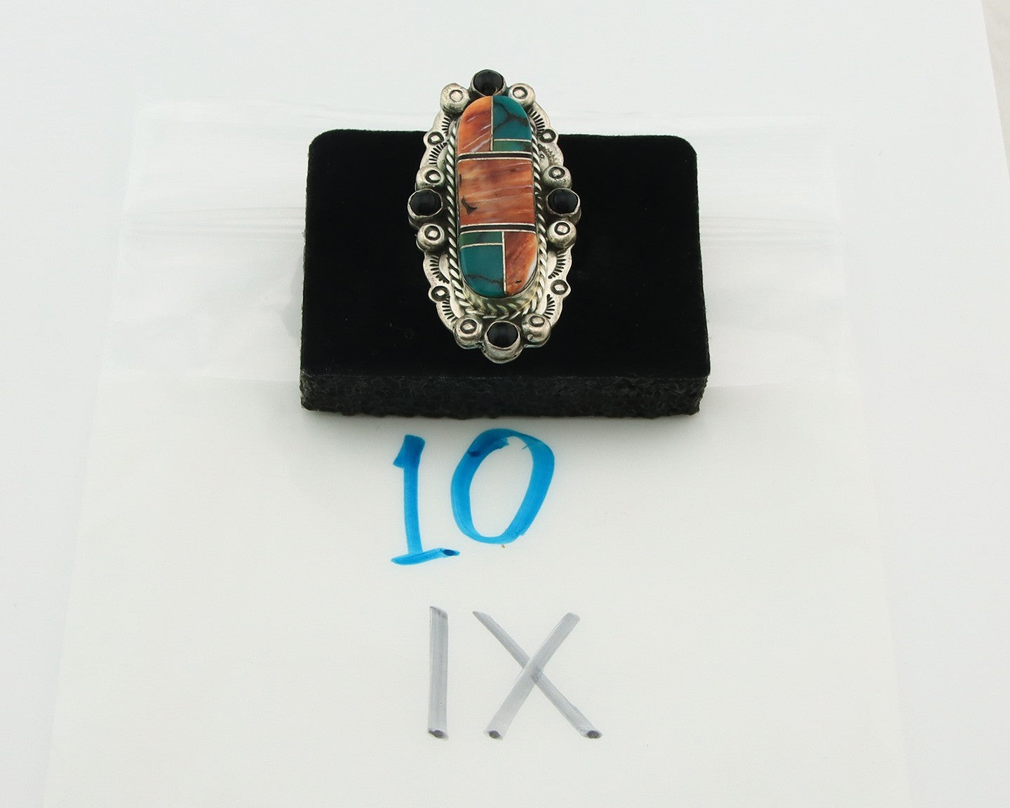 Navajo Tiwa Ring Sterling Silver Gemstone Vintage Signed Francis Size 6.0