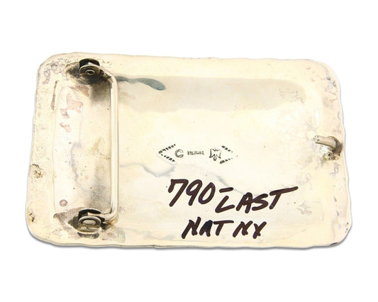 Navajo Belt Buckle 925 Silver Natural Green Slab Turquoise Signed C Montoya C80s