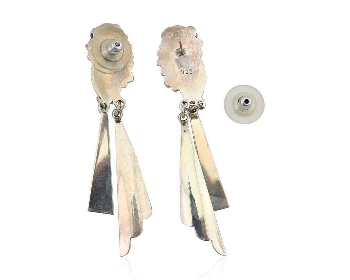 Navajo Dangle Earrings 925 Silver Natural Blue Turquoise Artist Signed M.S. C80s