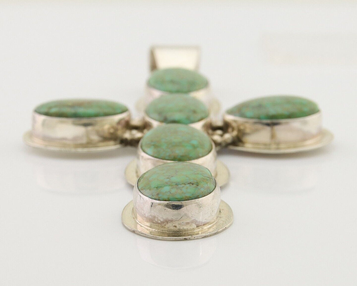 Navajo Large Pendant 925 Silver Natural Turquoise Signed Melissa Yazzie C.80's