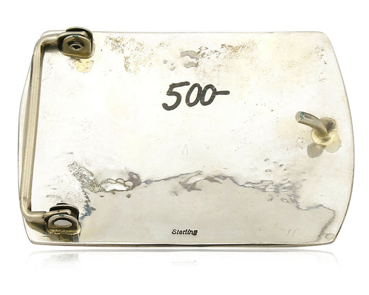 Navajo Belt Buckle .925 SOLID Sterling Silver Handmade Overlay Circa 1980's