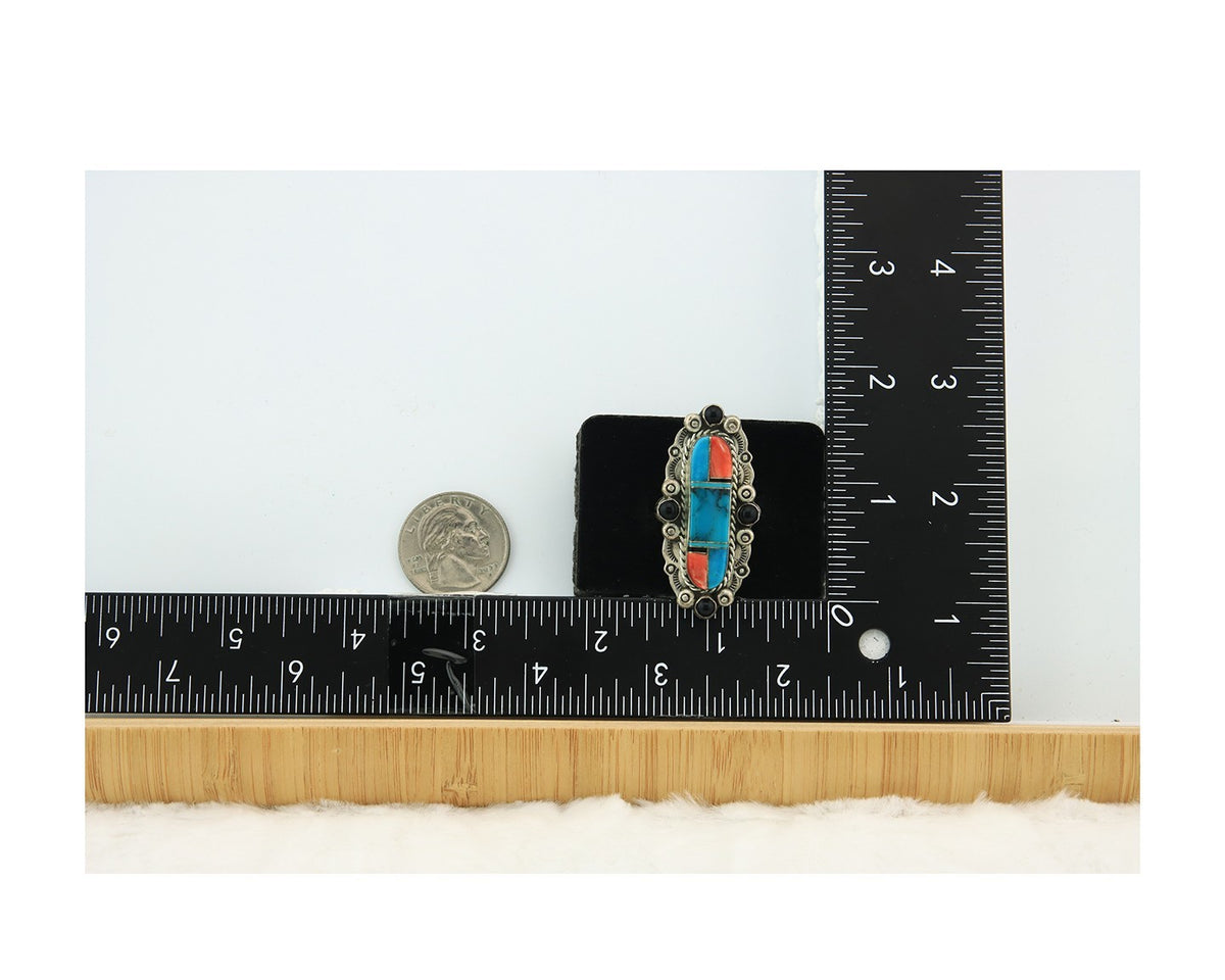 Navajo Tiwa Ring Sterling Silver Gemstone Vintage Signed Francis Size 8.25