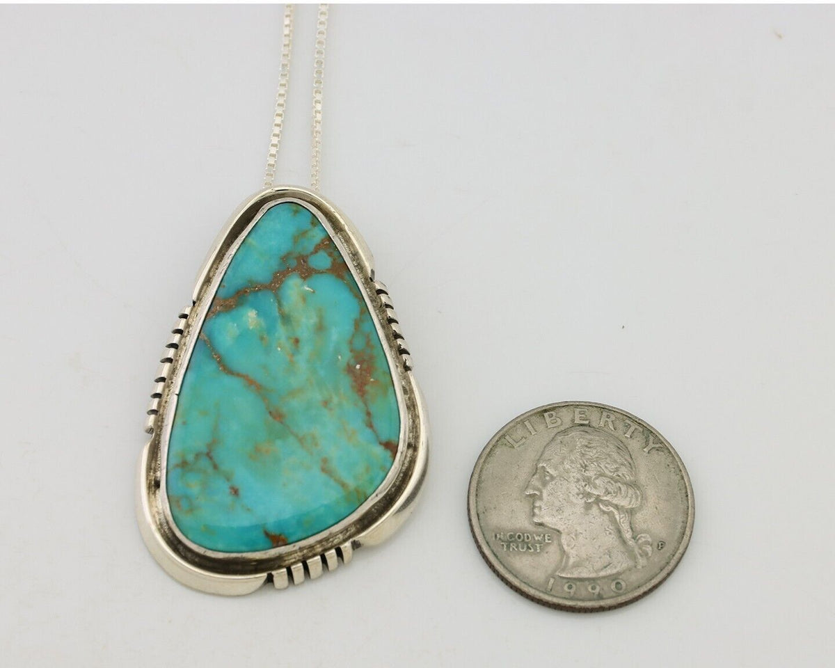 Navajo Pendant 925 Silver Kingman Turquoise Signed Doug Zachary C.90's