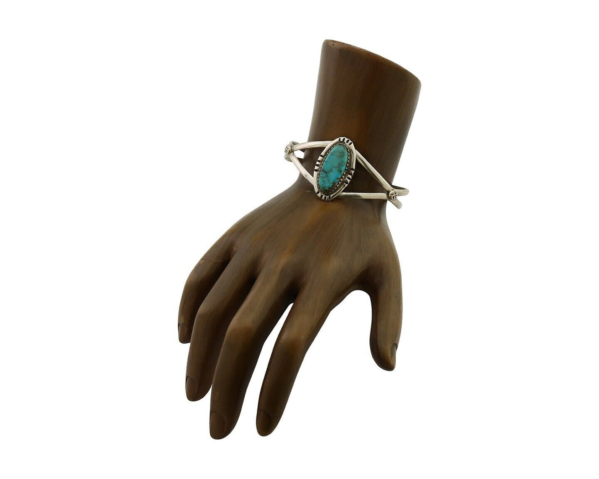 Navajo Bracelet 925 Silver Kingman Turquoise Native American Artist C.80's