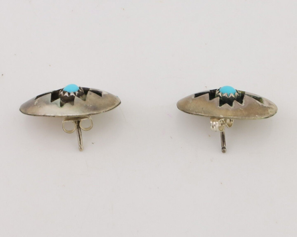 Navajo Handmade Earrings 925 Silver Natural Turquoise Native Artist C.80's
