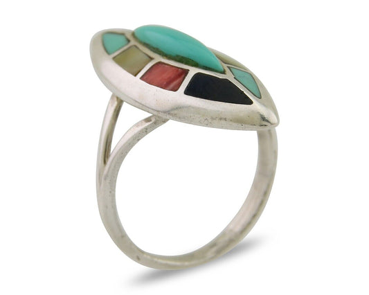 Navajo Ring 925 Silver Turquoise Shell Onyx Spiney Oyster Native Artist C80's