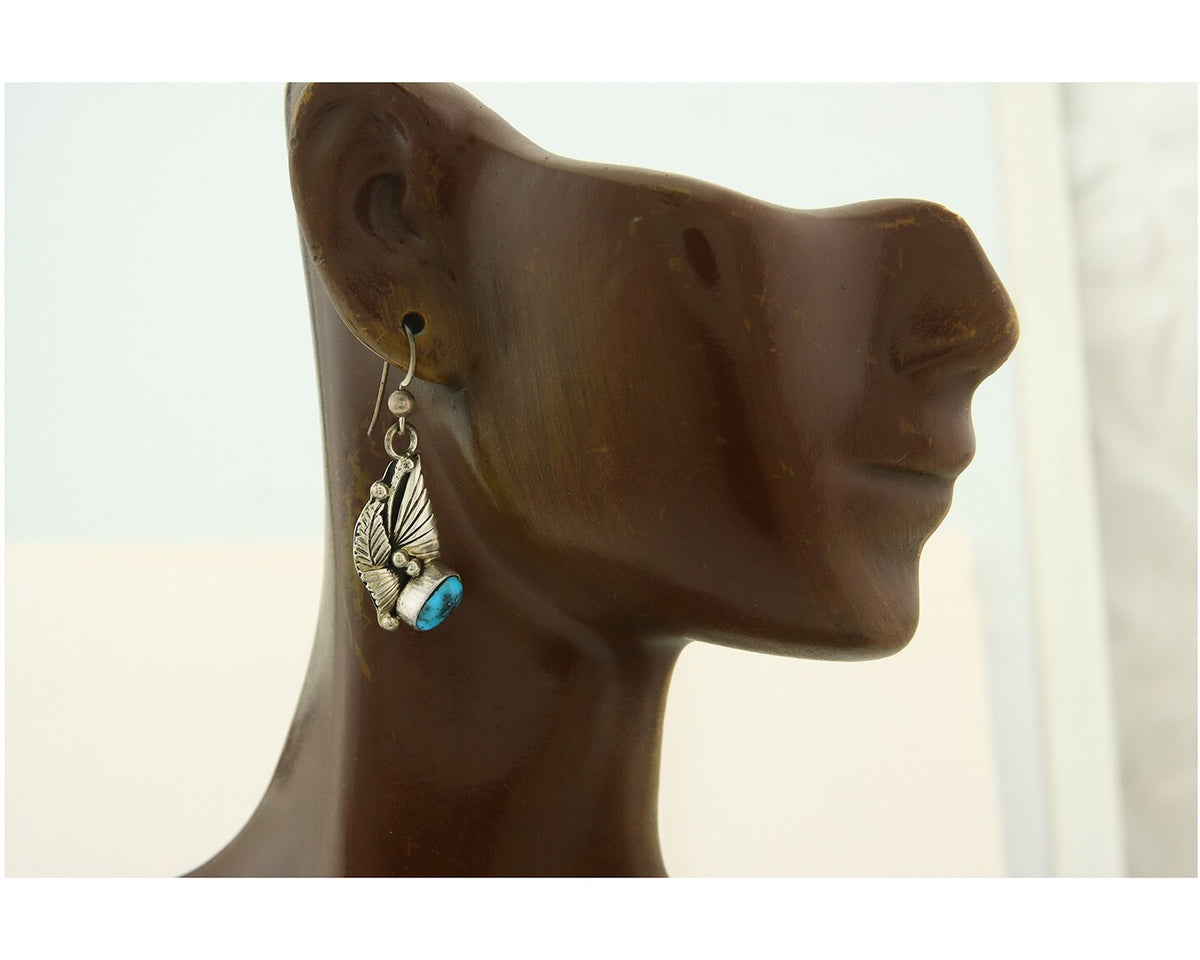 Navajo Earrings 925 Silver Natural Turquoise Artist Signed Yazzie C.80's