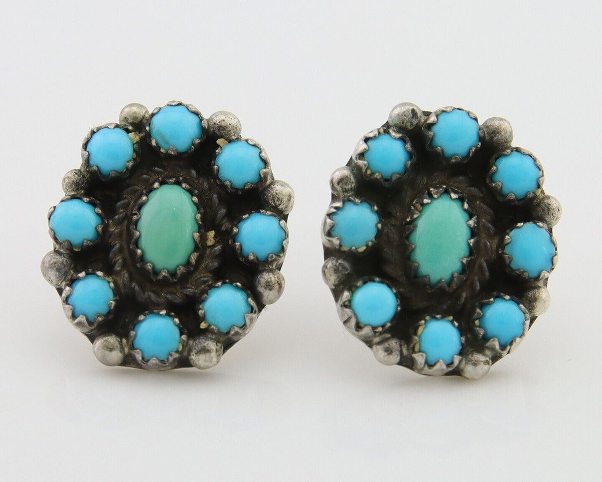 Navajo Shield Earrings 925 Silver Natural Turquoise Signed Nathaniel Curley C80s