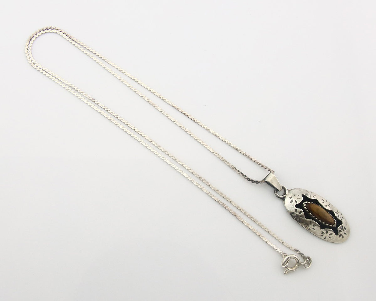 Navajo Sterling Silver Necklace Authentic Tiger Eye Sapphire Vintage Handmade