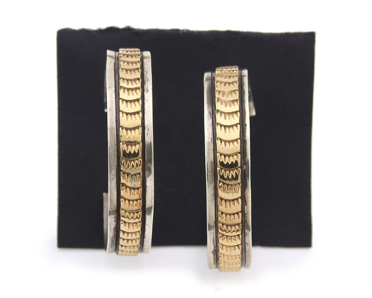 Navajo Earrings Sterling Silver & Gold Vintage Handmade