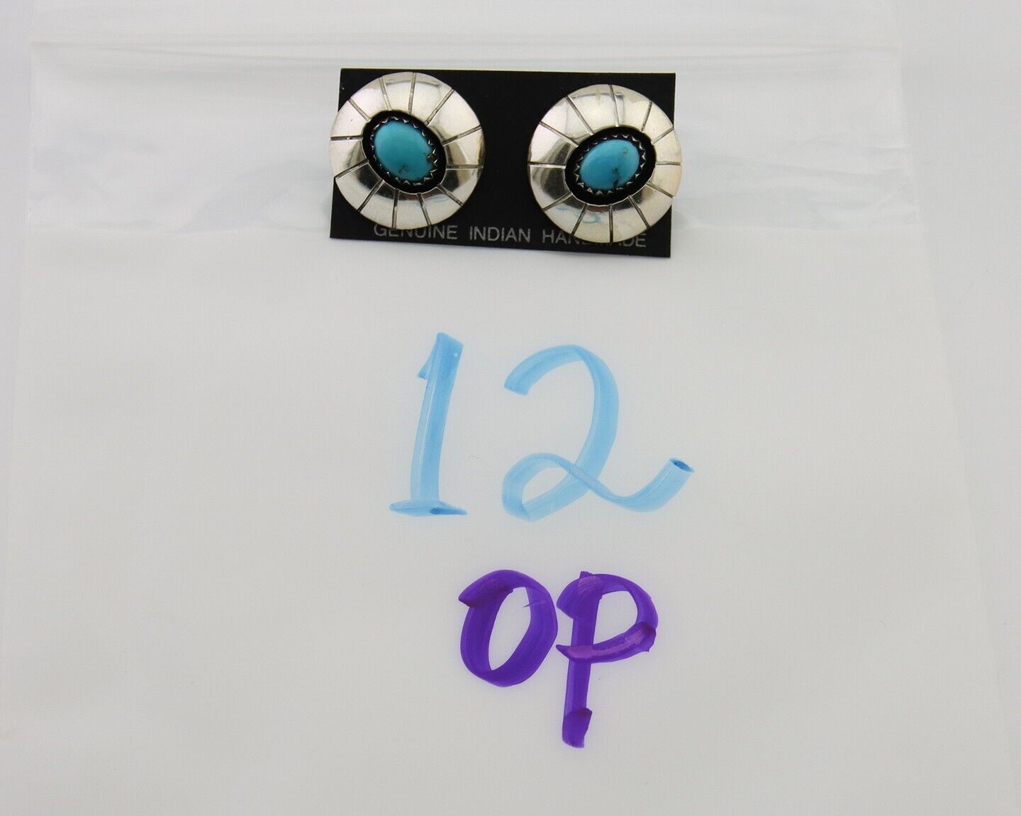 Navajo Shield Earrings 925 Silver Natural Blue Turquoise Artist Signed P C.80s