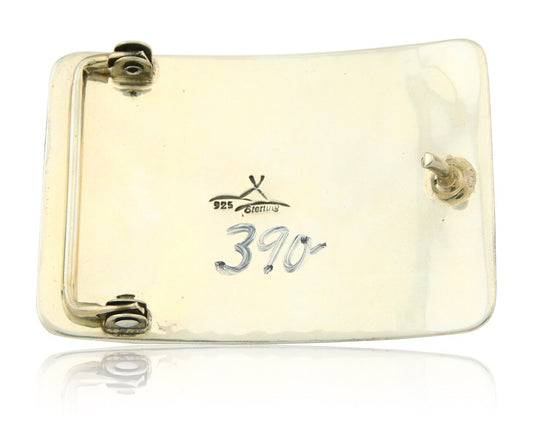 Navajo Belt Buckle 925 Sterling Silver Signed Teepee on Hill 1.9 x 2.9 in C.80's