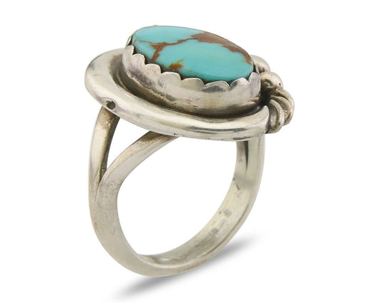 Navajo Ring 925 Sterling Natural Blue Turquoise Native Artist C.80's Size 5.2