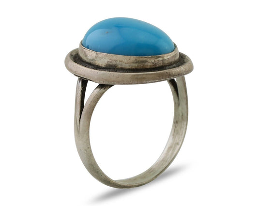 Navajo Handmade Ring 925 Silver Blue Turquoise Native American Artist C.80's