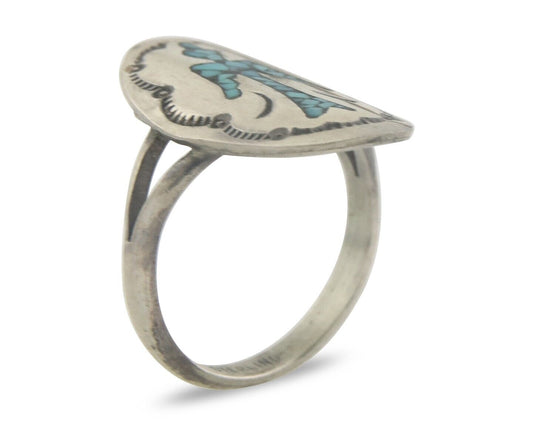Navajo Ring 925 Sterling Natural Chip Inlay Turquoise C.80's Size 6.0