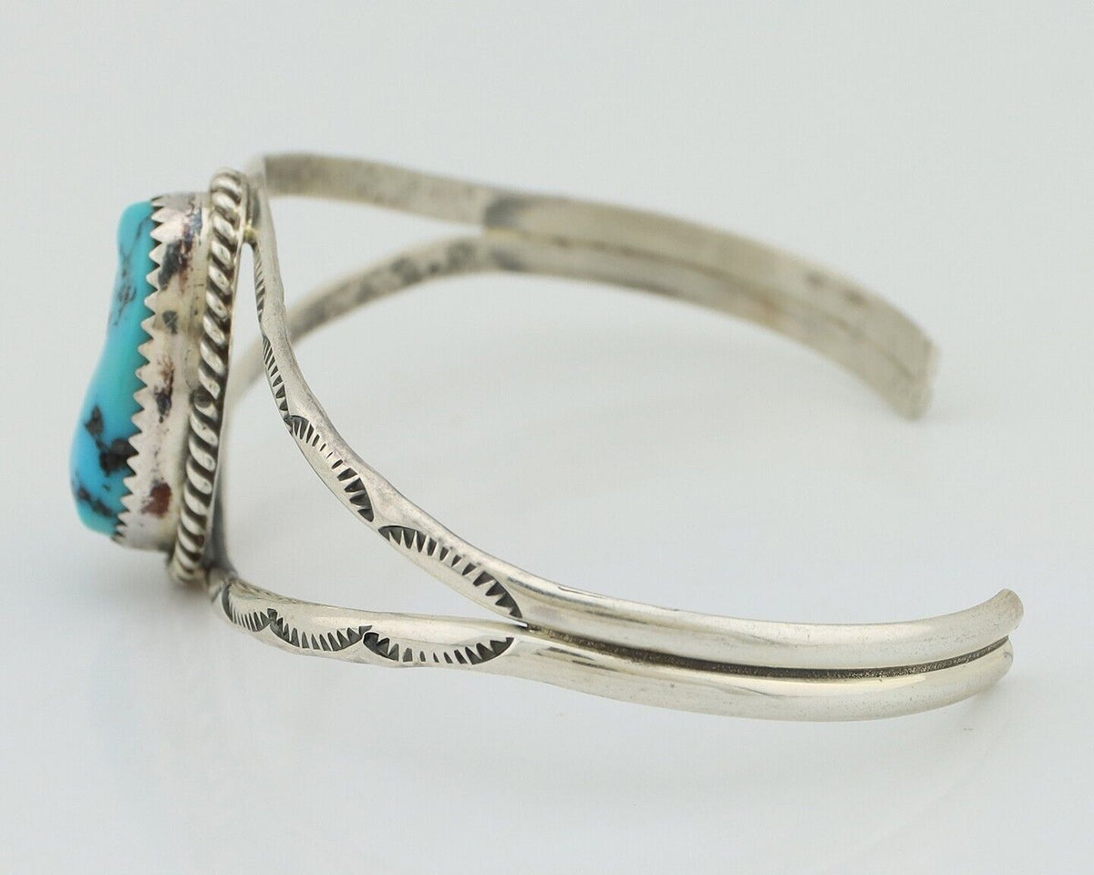 Navajo Bracelet 925 Silver Sleeping Beauty Turquoise Signed Robert Vandover C80s