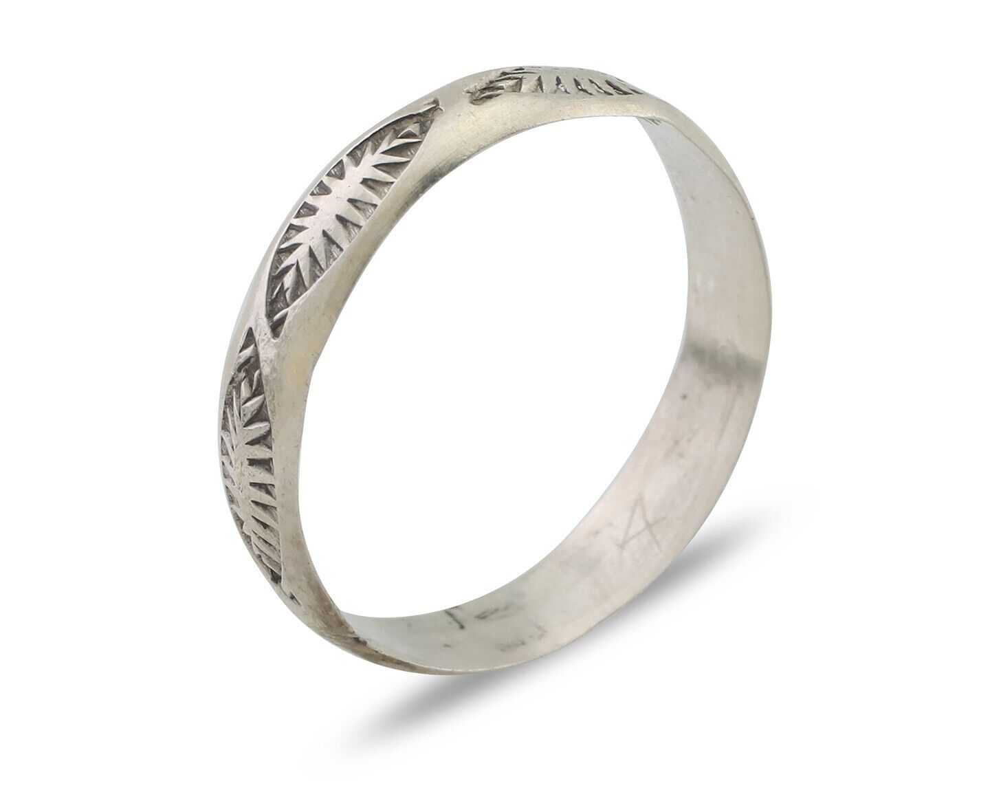 Navajo Hand Stamped Band 925 Silver 5.0 mm Signed Larry Chavez Size 11.75 C.80's
