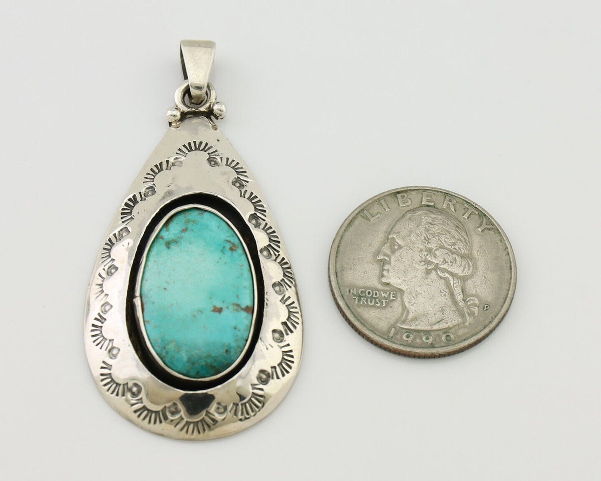 Navajo Pendant 925 Silver Blue Turquoise Artist Signed MC C.80's