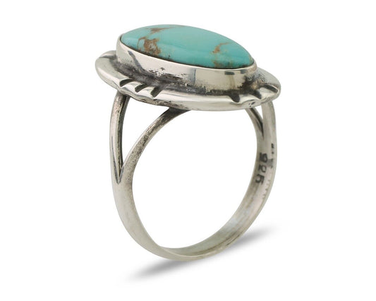 Navajo Ring 925 Silver Blue Gem Turquoise Native American Artist C.80's