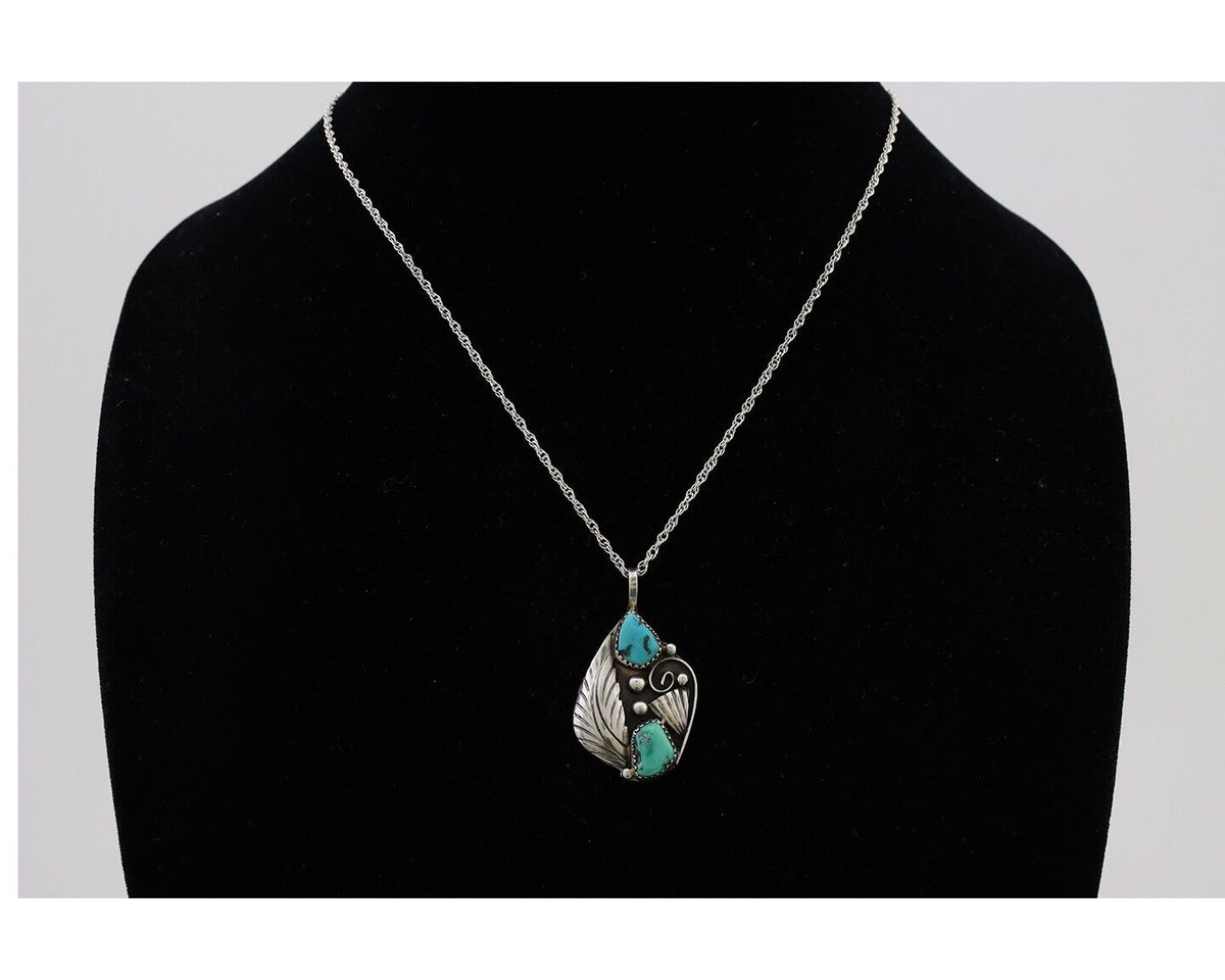 Navajo Turquoise Handmade Necklace 925 Silver Artist Signed PM C.80s