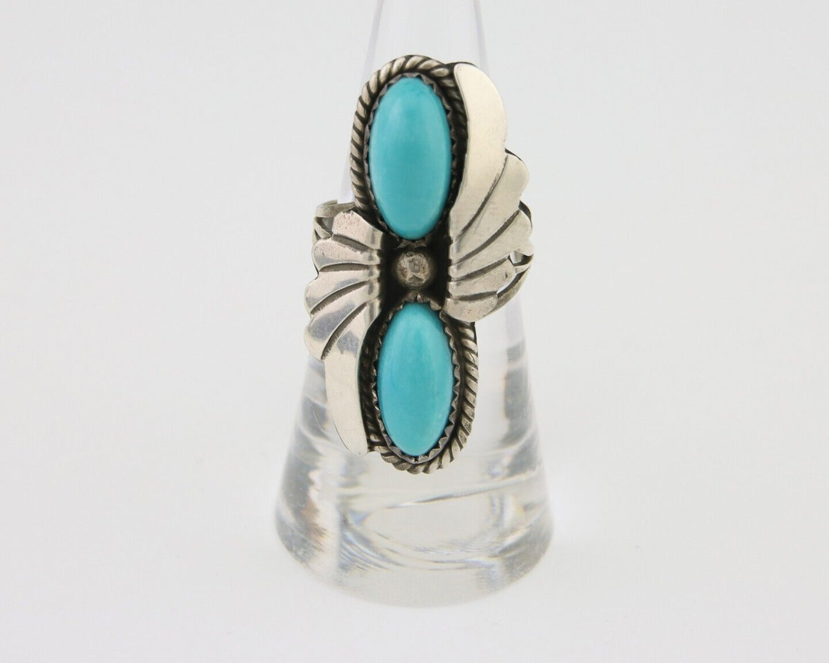 Navajo Ring 925 Silver Natural Blue Turquoise Artist Signed J TSO C.80's