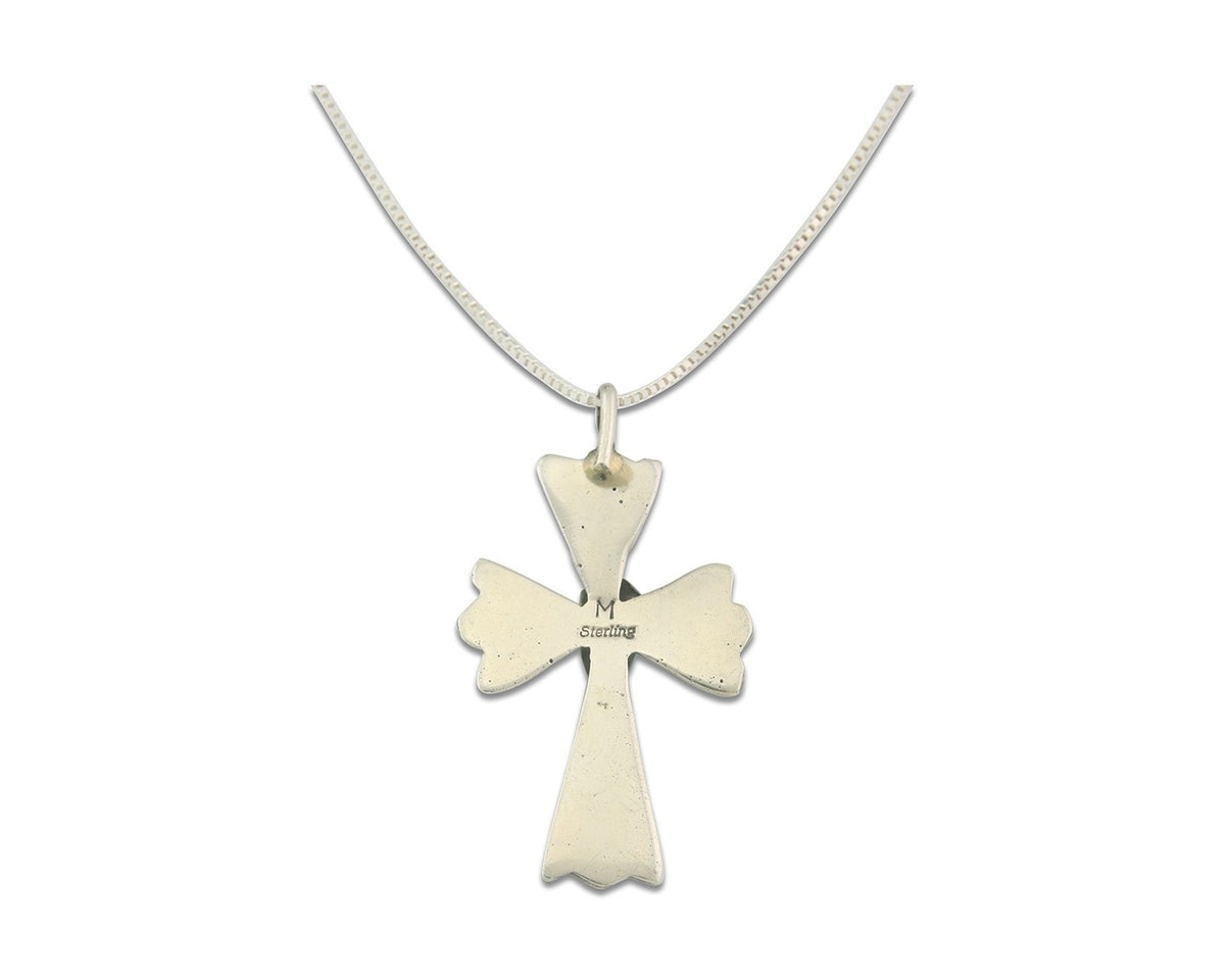 Navajo Cross Necklace Sterling Silver Authentic Natural Gemstones Signed M