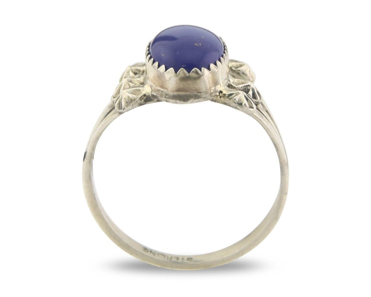 Navajo Ring 925 Sterling Natural Lapis Handmade Native Artist C.80's