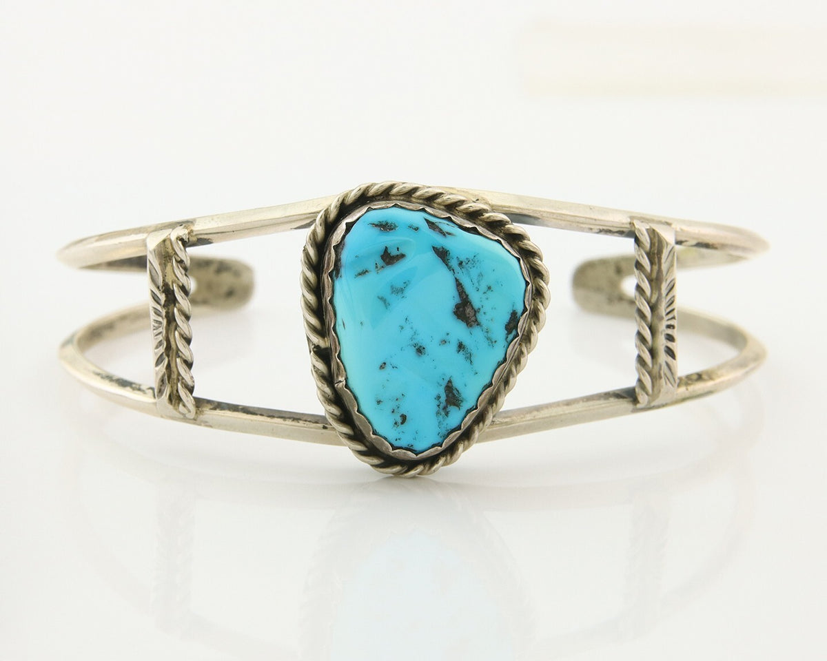 Navajo Bracelet 925 Silver Natural Blue Turquoise Native American Artist C.80s
