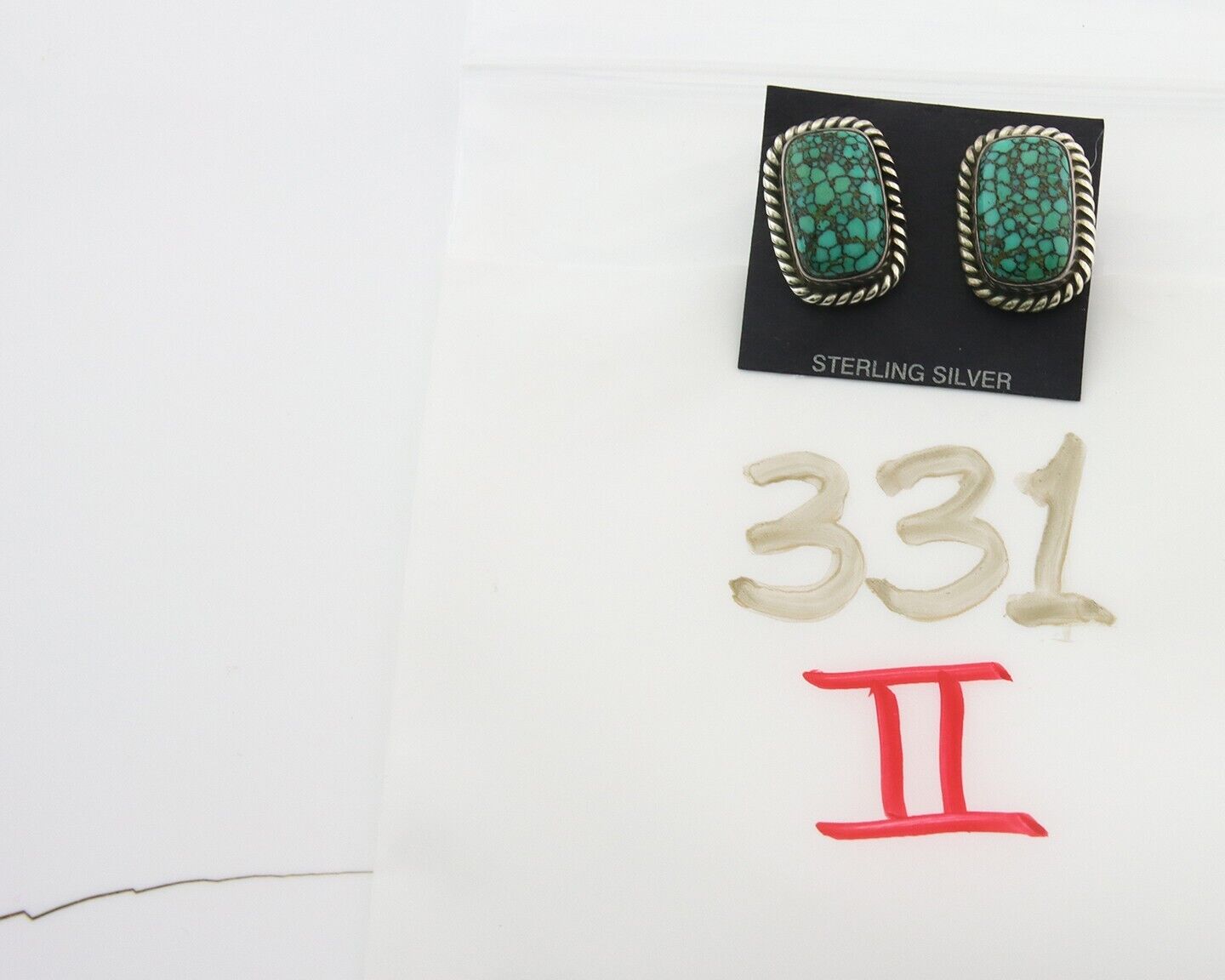 Navajo Earrings 925 Silver Spiderweb Turquoise Artist Signed W C.80's